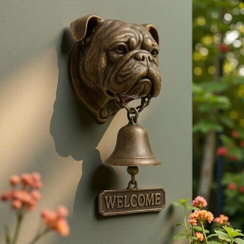 Dog Themed Welcome Doorbell, 3D Animal Head Design Vintage Decorative Hanging Bell for Entryways Porch Garden Outdoor, Cast Iron Resin Wall Mounted (English Bulldog) in Kuwait