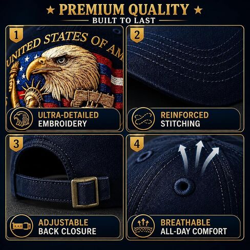 250th Anniversary USA Hat, Adjustable Patriotic Baseball Cap for Men Women, 1776-2026, Exquisite EmbroideryTribute Patriotic Hat, 250 Year American Anniversary Hat for Patriots & Veterans in Saudi Arabia