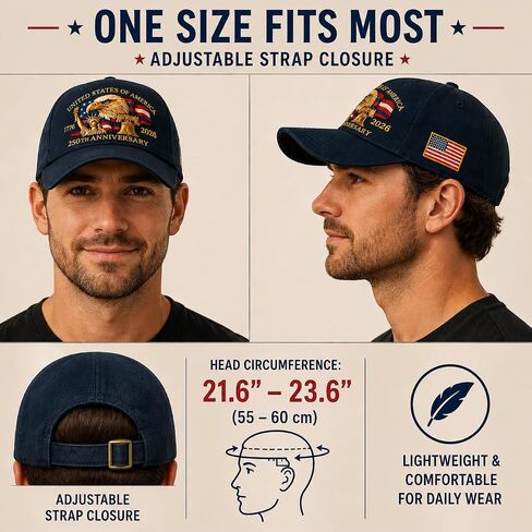 250th Anniversary USA Hat, Adjustable Patriotic Baseball Cap for Men Women, 1776-2026, Exquisite EmbroideryTribute Patriotic Hat, 250 Year American Anniversary Hat for Patriots & Veterans in Saudi Arabia