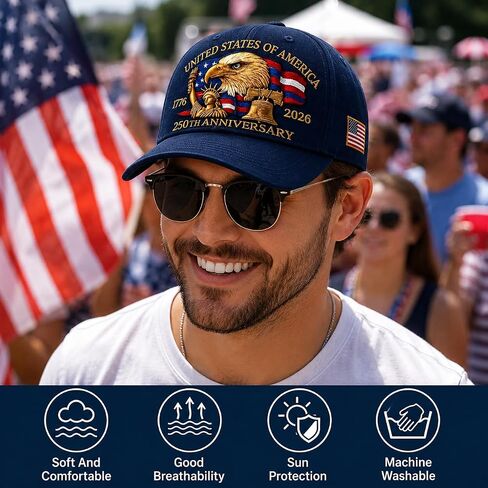 250th Anniversary USA Hat, Adjustable Patriotic Baseball Cap for Men Women, 1776-2026, Exquisite EmbroideryTribute Patriotic Hat, 250 Year American Anniversary Hat for Patriots & Veterans in Saudi Arabia