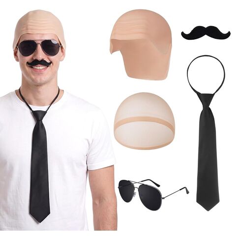 choyaxo Halloween Costume Accessories Bald Caps with Glasses and Mustache Bald Head Wig Cap in Kuwait