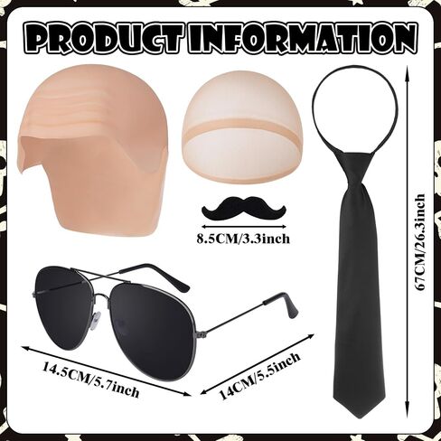 choyaxo Halloween Costume Accessories Bald Caps with Glasses and Mustache Bald Head Wig Cap in Kuwait