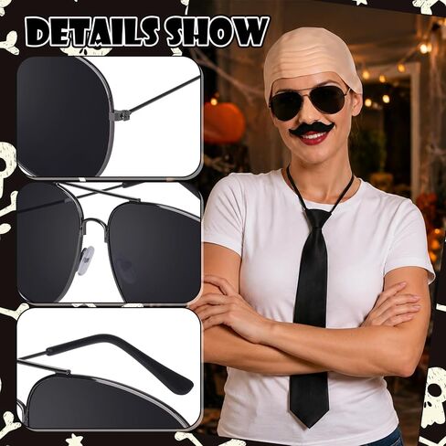 choyaxo Halloween Costume Accessories Bald Caps with Glasses and Mustache Bald Head Wig Cap in Kuwait