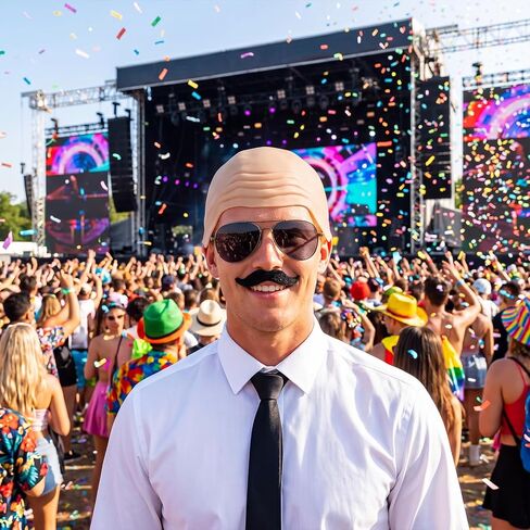 choyaxo Halloween Costume Accessories Bald Caps with Glasses and Mustache Bald Head Wig Cap in Kuwait