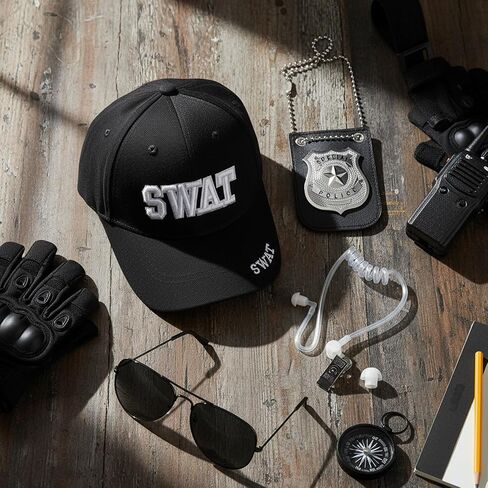 4 PCS Police Costume Accessories Cop Hat with Badge Sunglasses Handcuffs, Swat Gear for Adults Men Women Halloween Cosplay in Saudi Arabia