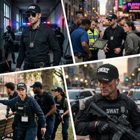 4 PCS Police Costume Accessories Cop Hat with Badge Sunglasses Handcuffs, Swat Gear for Adults Men Women Halloween Cosplay in Saudi Arabia