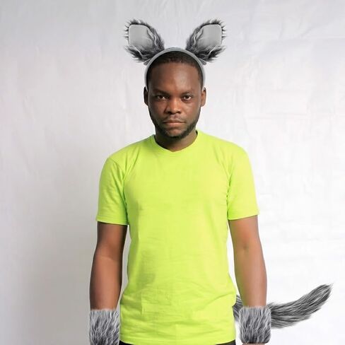 Grey Wolf Ears Headband and Tail with Gloves, Wolf Costume Men Women Adult, Wolf Ears and Tail Set, Dog Ears and Tail for Halloween Cosplay Party in Saudi Arabia