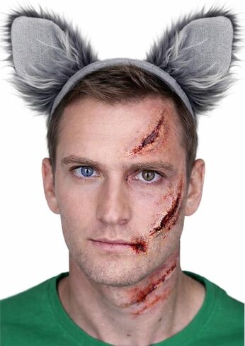 Grey Wolf Ears Headband and Tail with Gloves, Wolf Costume Men Women Adult, Wolf Ears and Tail Set, Dog Ears and Tail for Halloween Cosplay Party in Saudi Arabia
