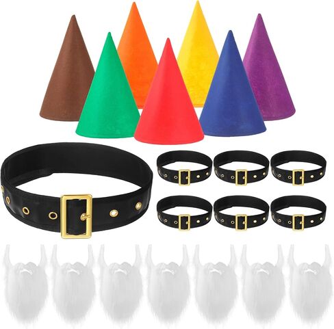 Syhood 21 Packs Christmas Gnome Costume Set 7 Pcs Felt Dwarf Hats 7 Pcs Belt and 7pcswhite Fake Beard for Xmas Costumes Tale Party Gnome in Kuwait