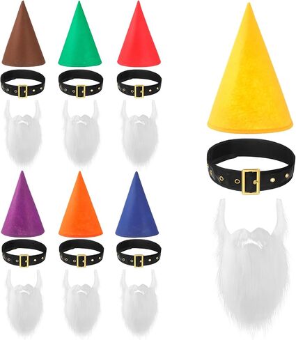 Syhood 21 Packs Christmas Gnome Costume Set 7 Pcs Felt Dwarf Hats 7 Pcs Belt and 7pcswhite Fake Beard for Xmas Costumes Tale Party Gnome in Kuwait
