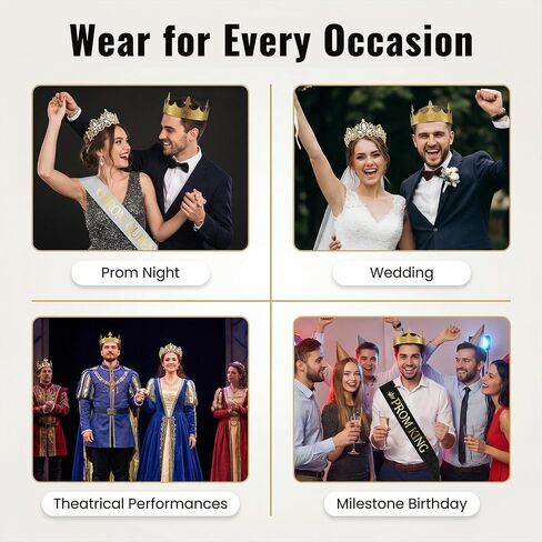 Prom King and Queen Crown Set - 4 Pcs Gold Crown Reinstone Tiara with Satin Sashes for Graduation Prom Accessories in Saudi Arabia