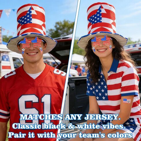 Hikkcos 4th of July Hat Patriotic Hat USA Costume Accessories with Flag Sun Glasse & Tattoos Red White Blue Costume for 250 Years & Parties in Kuwait