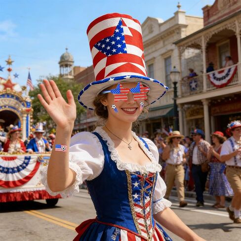 Hikkcos 4th of July Hat Patriotic Hat USA Costume Accessories with Flag Sun Glasse & Tattoos Red White Blue Costume for 250 Years & Parties in Kuwait
