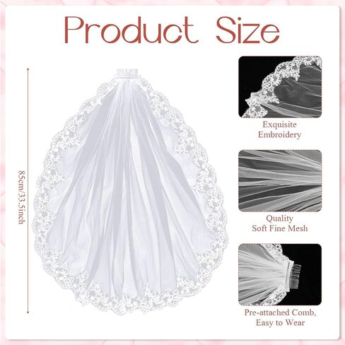 2 Pcs First Communion Veil and Gloves Set, 1 Tier White Floral Edge Catholic Veil, 1st Holy Communion Accessories for Wedding Party Costume First Communion Dress Up in Saudi Arabia