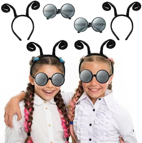 Yopyame 4PCS Fly Costume Bug Accessories Set Black Velvet Bug Antenna Headband with Glasses Insects Hairband Glasses Firefly Dragonfly Costume Accessories Bug Headband for Cosplay Party in Saudi Arabia