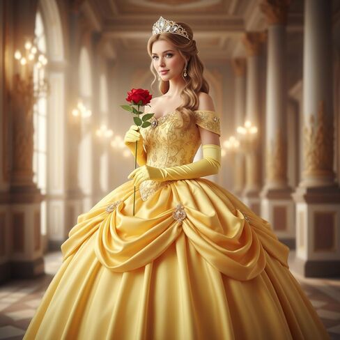 Preboun Princess Costume Accessories for Women, Gold Crown Yellow Long Gloves Rose Flower Kit for Halloween Cosplay Birthday in Kuwait