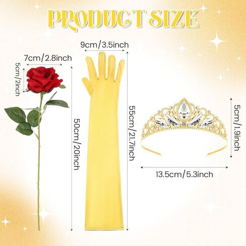 Preboun Princess Costume Accessories for Women, Gold Crown Yellow Long Gloves Rose Flower Kit for Halloween Cosplay Birthday in Kuwait