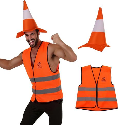 Adult Traffic Cone Costume with Hat Construction Outfit Accessory Halloween Mardi Gras Cosplay Party Men Women Dress Up Prop in Saudi Arabia
