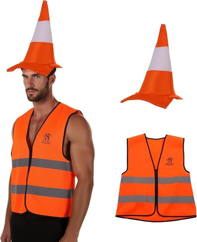 Adult Traffic Cone Costume with Hat Construction Outfit Accessory Halloween Mardi Gras Cosplay Party Men Women Dress Up Prop in Saudi Arabia