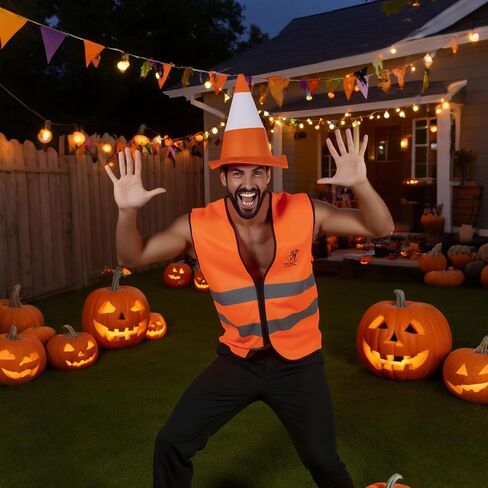 Adult Traffic Cone Costume with Hat Construction Outfit Accessory Halloween Mardi Gras Cosplay Party Men Women Dress Up Prop in Saudi Arabia