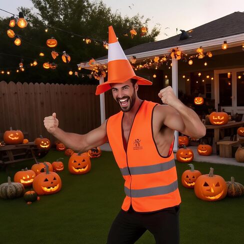 Adult Traffic Cone Costume with Hat Construction Outfit Accessory Halloween Mardi Gras Cosplay Party Men Women Dress Up Prop in Saudi Arabia