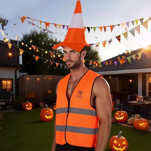 Adult Traffic Cone Costume with Hat Construction Outfit Accessory Halloween Mardi Gras Cosplay Party Men Women Dress Up Prop in Saudi Arabia