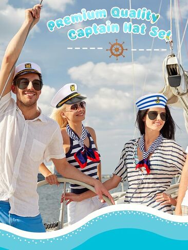 8 Pack Yacht Captain Hat White Sailor Hat Sailor Ship Cap Scarf Sunglasses for Boating Marine Admiral Costume Party Cosplay Accessory in Kuwait