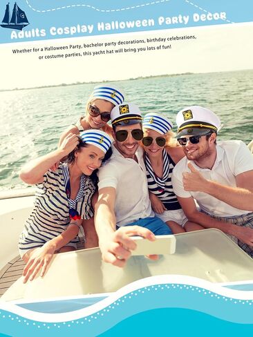 8 Pack Yacht Captain Hat White Sailor Hat Sailor Ship Cap Scarf Sunglasses for Boating Marine Admiral Costume Party Cosplay Accessory in Kuwait