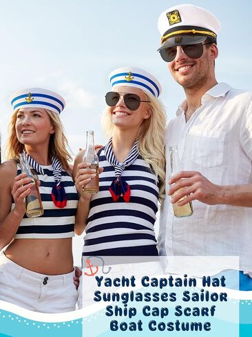 8 Pack Yacht Captain Hat White Sailor Hat Sailor Ship Cap Scarf Sunglasses for Boating Marine Admiral Costume Party Cosplay Accessory in Kuwait