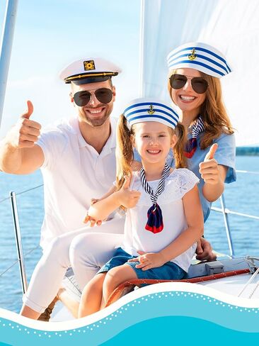 8 Pack Yacht Captain Hat White Sailor Hat Sailor Ship Cap Scarf Sunglasses for Boating Marine Admiral Costume Party Cosplay Accessory in Kuwait