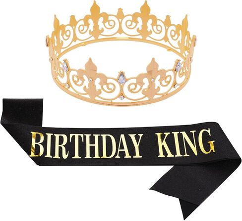 hoyuwak Birthday King Sash and ​Diadem Set for Men - Premium Birthday Party Decorations for Men - King's ​Diadem for Celebrations, Cosplay, Prom in Kuwait
