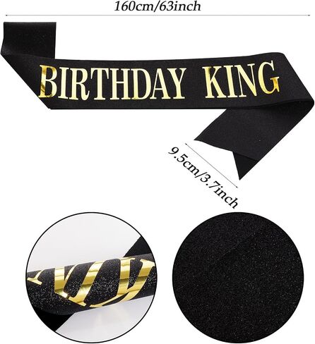 hoyuwak Birthday King Sash and ​Diadem Set for Men - Premium Birthday Party Decorations for Men - King's ​Diadem for Celebrations, Cosplay, Prom in Kuwait