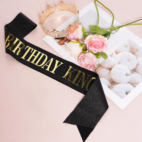 hoyuwak Birthday King Sash and ​Diadem Set for Men - Premium Birthday Party Decorations for Men - King's ​Diadem for Celebrations, Cosplay, Prom in Kuwait