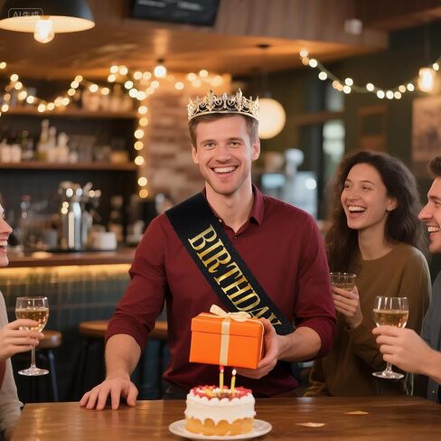 hoyuwak Birthday King Sash and ​Diadem Set for Men - Premium Birthday Party Decorations for Men - King's ​Diadem for Celebrations, Cosplay, Prom in Kuwait