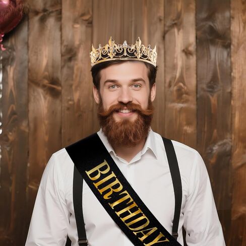 hoyuwak Birthday King Sash and ​Diadem Set for Men - Premium Birthday Party Decorations for Men - King's ​Diadem for Celebrations, Cosplay, Prom in Kuwait