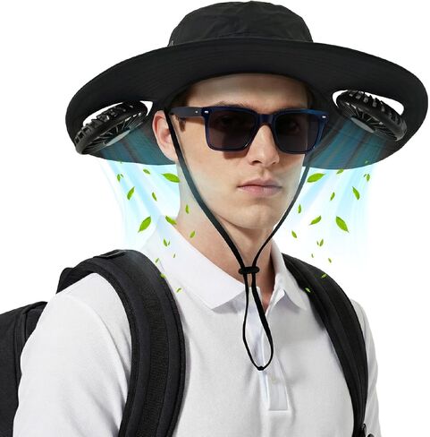 Hat with Fan 2-in-1 Detachable Neck Fanv,Color Changing LED lights3 Speed -Adjustable Fan hat, UPF50+Outdoor Wide Brim Sun Hat 3500 mAh Rechargeable Essentials，for Men Women Fishing & Beach Hat Black in Saudi Arabia