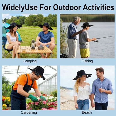 Hat with Fan 2-in-1 Detachable Neck Fanv,Color Changing LED lights3 Speed -Adjustable Fan hat, UPF50+Outdoor Wide Brim Sun Hat 3500 mAh Rechargeable Essentials，for Men Women Fishing & Beach Hat Black in Saudi Arabia