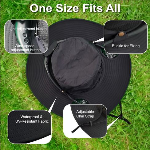 Hat with Fan 2-in-1 Detachable Neck Fanv,Color Changing LED lights3 Speed -Adjustable Fan hat, UPF50+Outdoor Wide Brim Sun Hat 3500 mAh Rechargeable Essentials，for Men Women Fishing & Beach Hat Black in Saudi Arabia