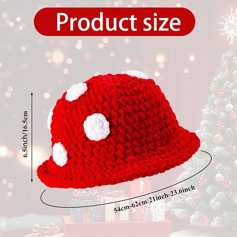 Crochet Mushroom Hat,Red with White Polka Dots Funny Knit Bucket Winter Hat for Women, Mushroom Gifts for Women in Kuwait
