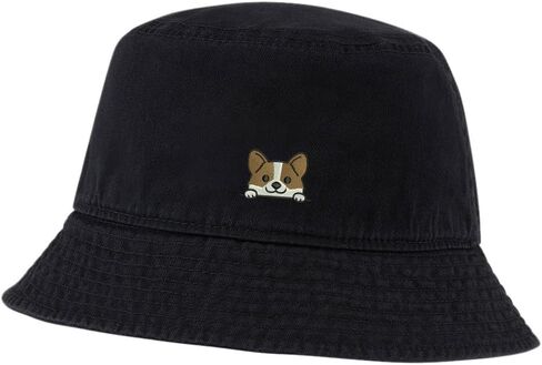 Bucket Hat for Men Women Corgi Dog Embroidered Washed Cotton Unisex Bucket Hats in Kuwait