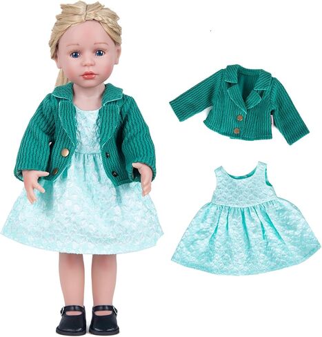 Doll Clothes Accessories 3 Pcs Set, Green Knitted Jacket Coat & Skirt Dress & White Underwear, Fashionable Dress Set for 18" Girl Dolls (Doll & Shoes Not Included) in Kuwait