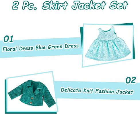 Doll Clothes Accessories 3 Pcs Set, Green Knitted Jacket Coat & Skirt Dress & White Underwear, Fashionable Dress Set for 18" Girl Dolls (Doll & Shoes Not Included) in Kuwait