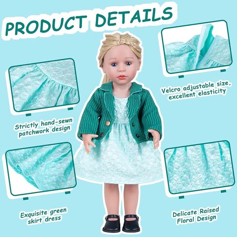 Doll Clothes Accessories 3 Pcs Set, Green Knitted Jacket Coat & Skirt Dress & White Underwear, Fashionable Dress Set for 18" Girl Dolls (Doll & Shoes Not Included) in Kuwait