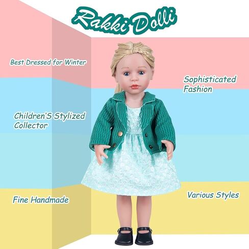 Doll Clothes Accessories 3 Pcs Set, Green Knitted Jacket Coat & Skirt Dress & White Underwear, Fashionable Dress Set for 18" Girl Dolls (Doll & Shoes Not Included) in Kuwait
