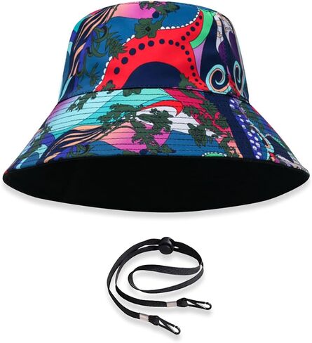LumiSyne Unisex Reversible Bucket Hat Double-Sided Print Cotton Fisherman Hat with Detachable String Foldable Summer Sun Hat in Kuwait