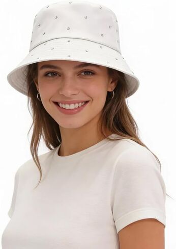 Women Bling Bucket Hat Silky Satin Shiny Rhinestone Bucket Sun Hat Packable Summer Outdoor Fishing Caps for Travel Beach in Kuwait