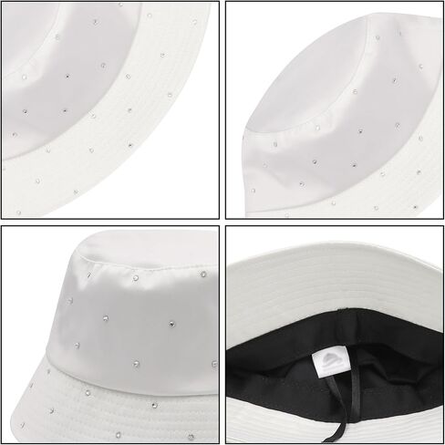 Women Bling Bucket Hat Silky Satin Shiny Rhinestone Bucket Sun Hat Packable Summer Outdoor Fishing Caps for Travel Beach in Kuwait