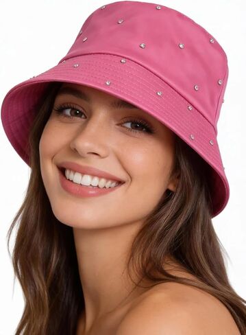 Women Bling Bucket Hat Silky Satin Shiny Rhinestone Bucket Sun Hat Packable Summer Outdoor Fishing Caps for Travel Beach in Kuwait