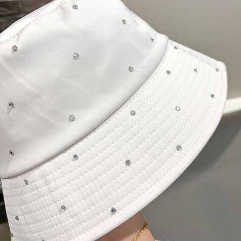 Women Bling Bucket Hat Silky Satin Shiny Rhinestone Bucket Sun Hat Packable Summer Outdoor Fishing Caps for Travel Beach in Kuwait