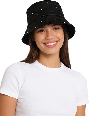 Women Bling Bucket Hat Silky Satin Shiny Rhinestone Bucket Sun Hat Packable Summer Outdoor Fishing Caps for Travel Beach in Kuwait